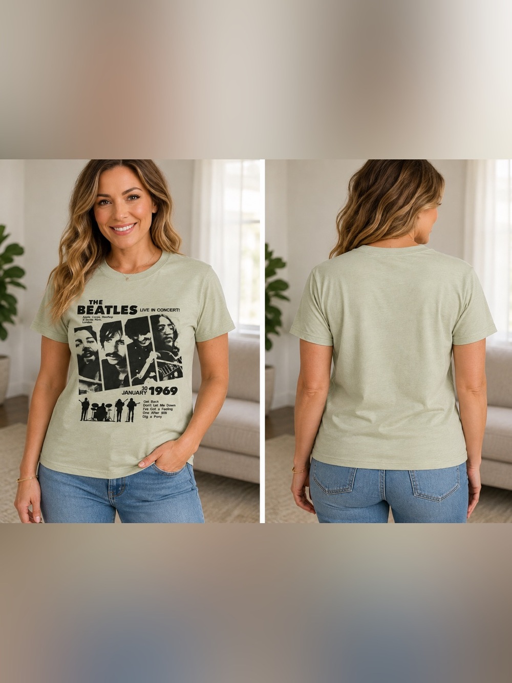 Hybrid Apparel Sage Green Beatles Rooftop Concert Graphic Tee - Women's XL